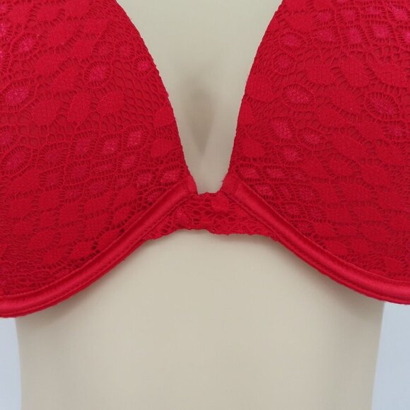 Victorias Secret 38C Very Sexy Push Up Bra Red Lace Gold Ring Underwire Padded - Picture 3 of 16